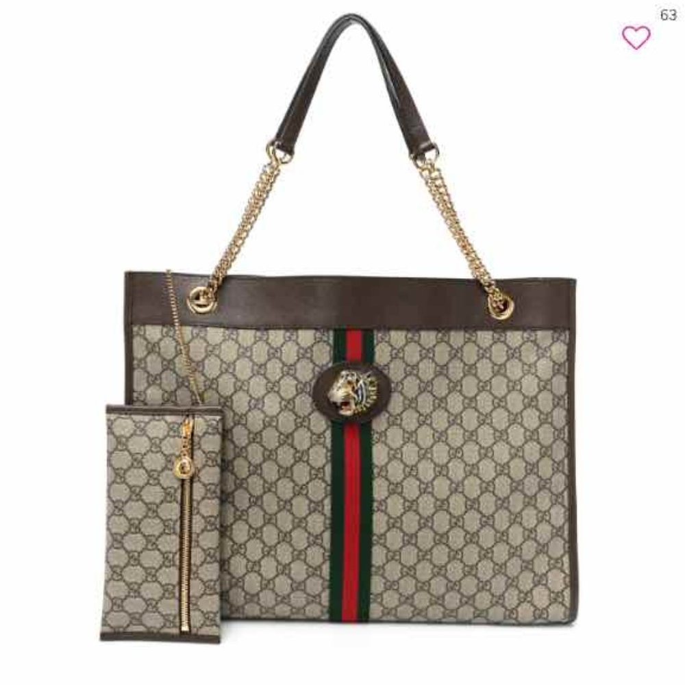 GUCCI GG Supreme Rajah Large Chain Tote Canvas Coated Monogram Tiger Shoulder